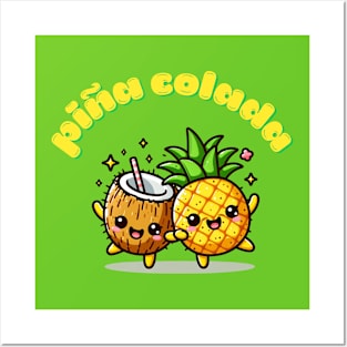 Pina colada cute kawaii ananas and coconut Posters and Art